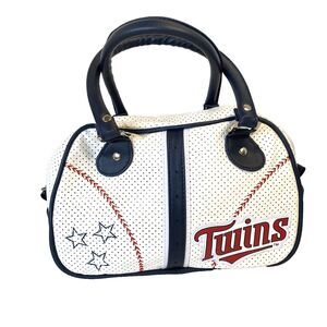 MN Twins Logo MLB Baseball Stitch Faux Leather Handbag Purse Bag Bowler